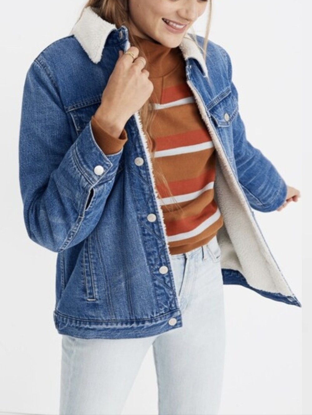 MADEWELL Oversized Sherpa Lined Denim Jean Jacket Trucker Coat Medium M